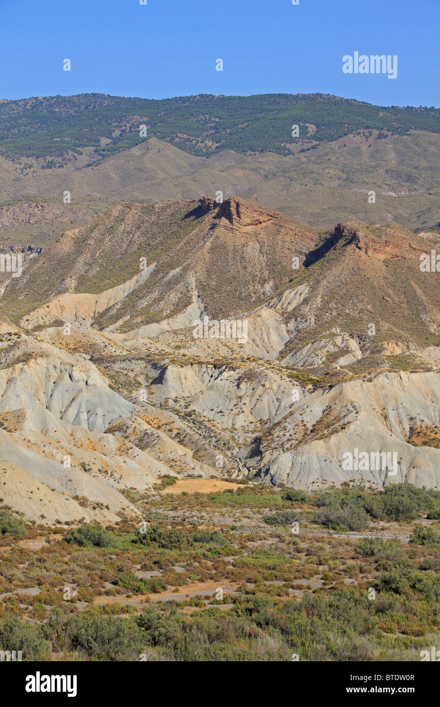 Vue panoramique sur le désert de Tabernas en Andalousie, Espagne Banque D'Images