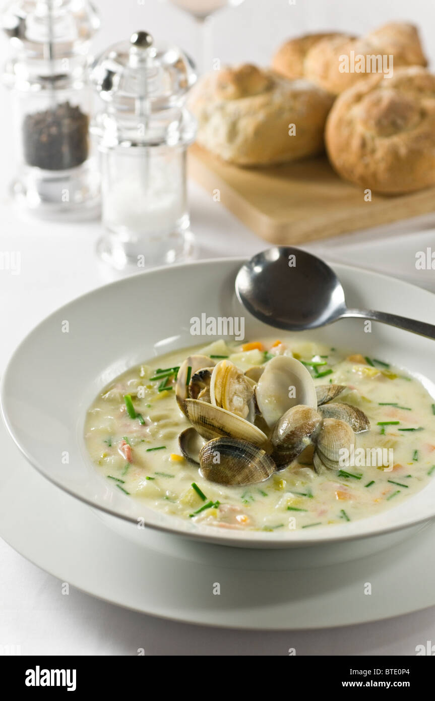 Clam Chowder soupe de fruits de mer Banque D'Images