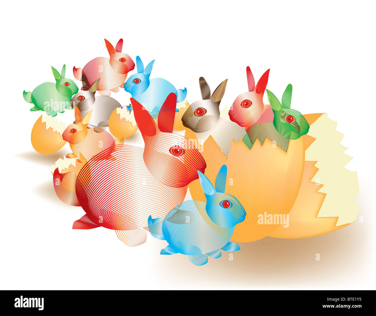 Résumé lapins de Pâques colorés Banque D'Images