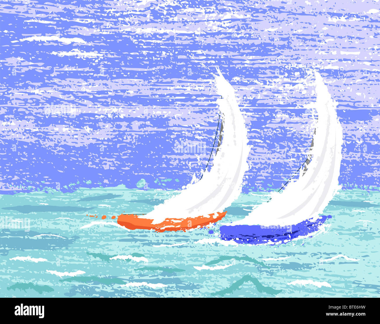 Illustration de deux yachts de course avec grunge Banque D'Images