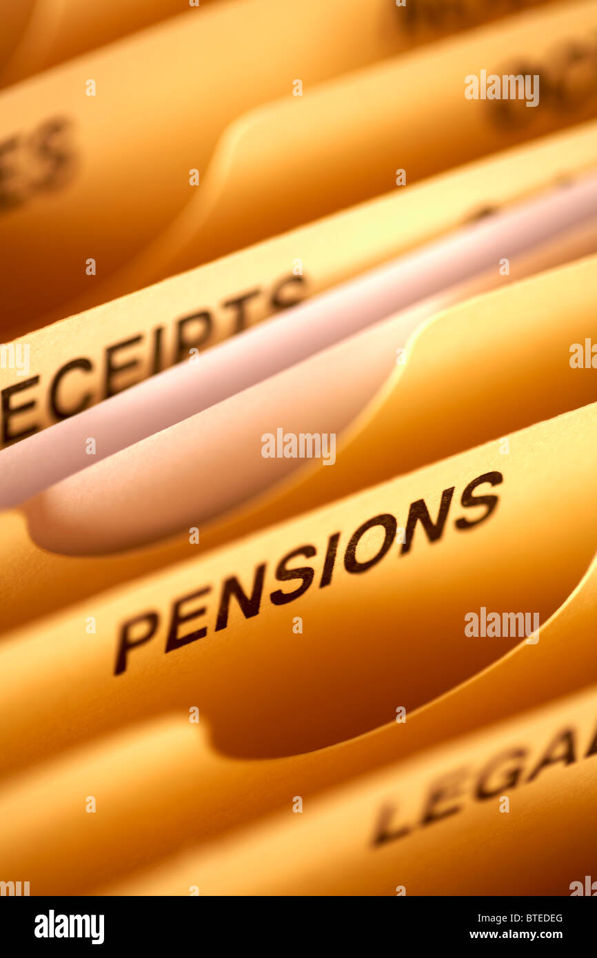 Comptes personnels en expansion compartiments fichier close up l'accent sur les pensions Banque D'Images