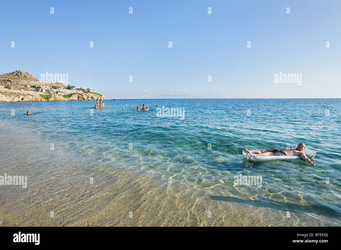 Paradise Beach, l'île de Mykonos, Cyclades, Grèce Banque D'Images