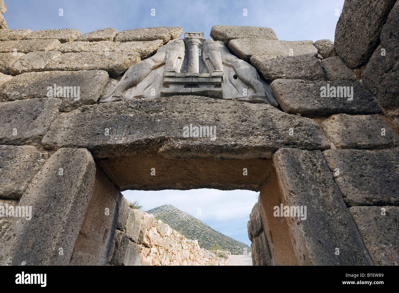 Mycènes Grèce, Europe. Lion Gate entrée de la Citadelle de Mycènes Banque D'Images
