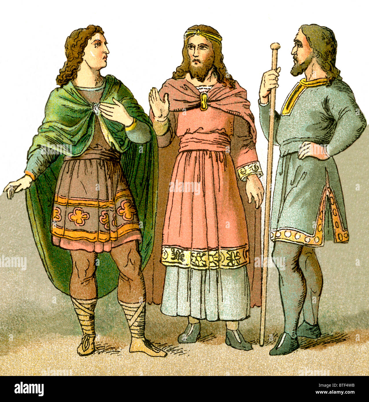 Ces Anglo-Saxon (germanique des francophones qui se sont installés en Angleterre) Les chiffres représentent les trois hommes de rang. Banque D'Images