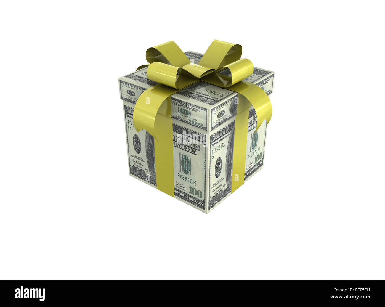 Boîte-cadeau fait à 100 dollar bills isolé sur fond blanc Banque D'Images
