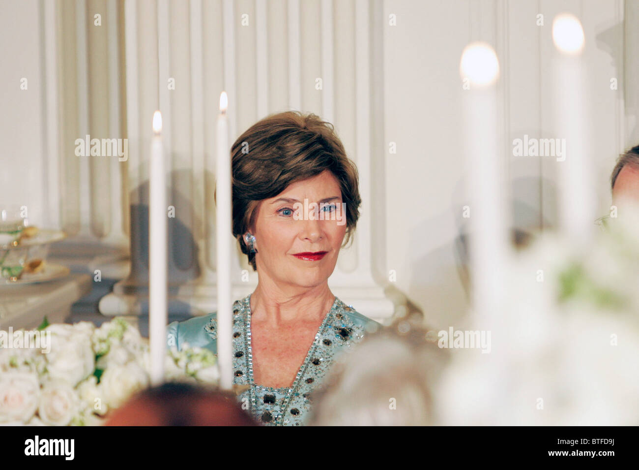 Laura Bush à un dîner d'État à la Maison Blanche, Washington DC, USA Banque D'Images