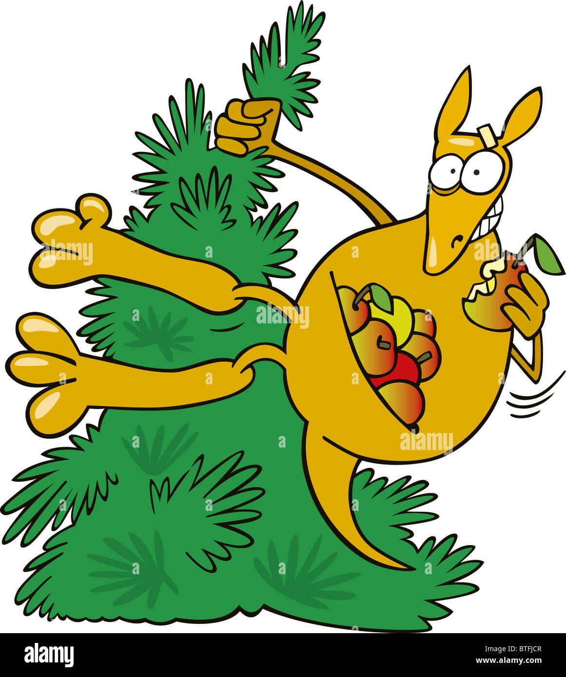 Illustration de funny kangaroo sur arbre avec des pommes Banque D'Images