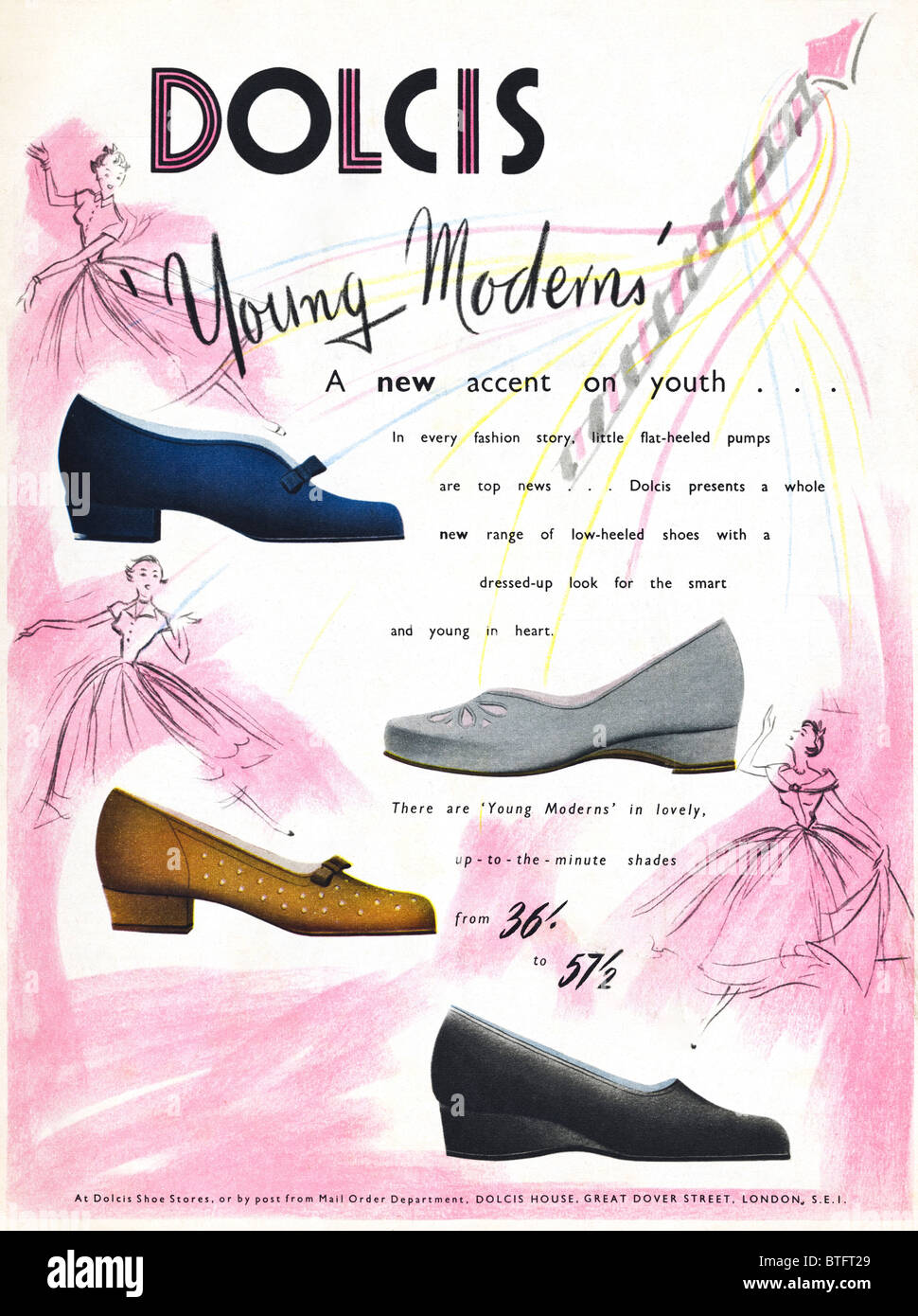 Publicité classique pour les chaussures pour femmes Dolcis dans le magazine  anglais circa 1950 Photo Stock - Alamy