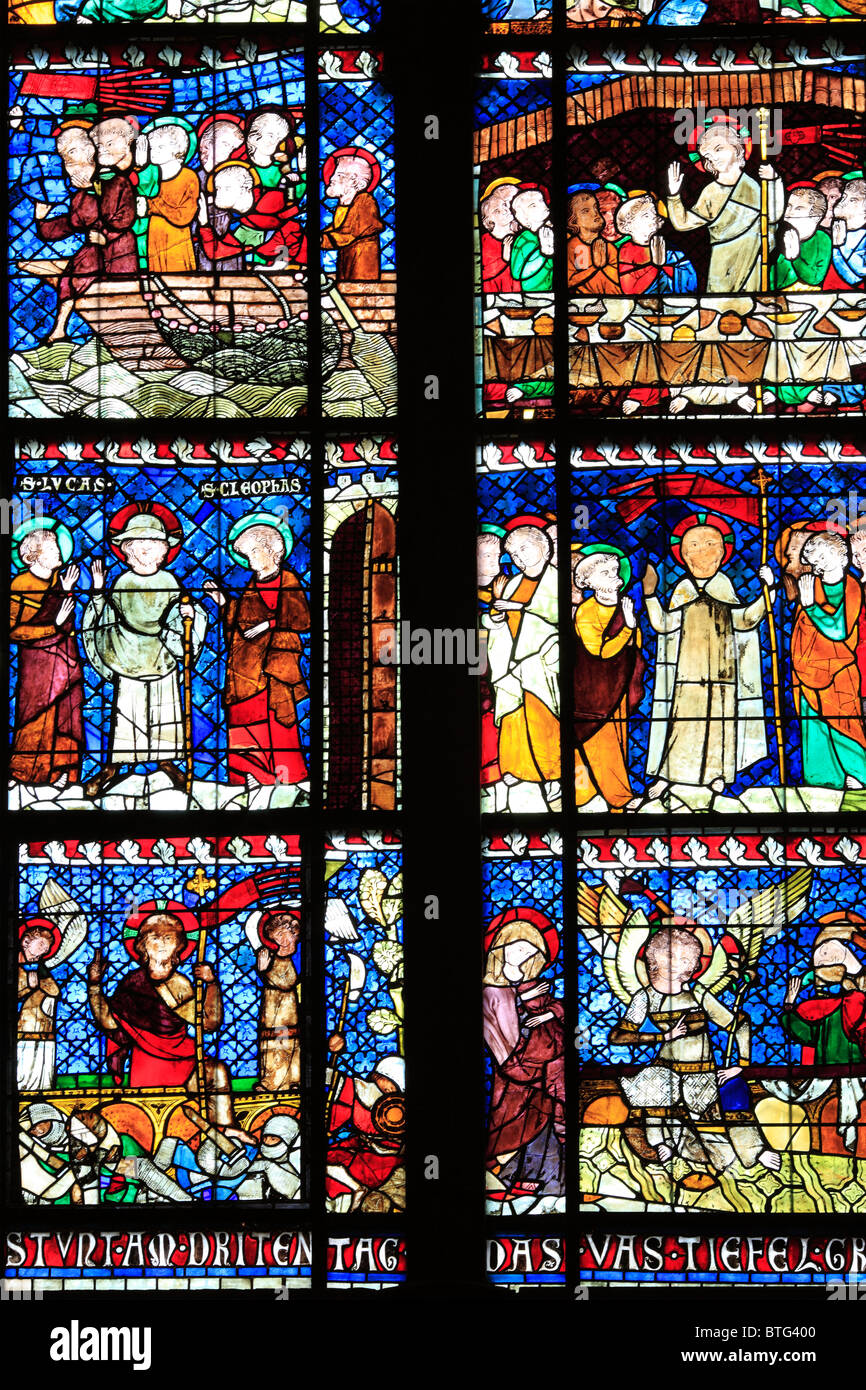 Vitrail (14e siècle), la cathédrale de Strasbourg, Strasbourg, Alsace, France Banque D'Images