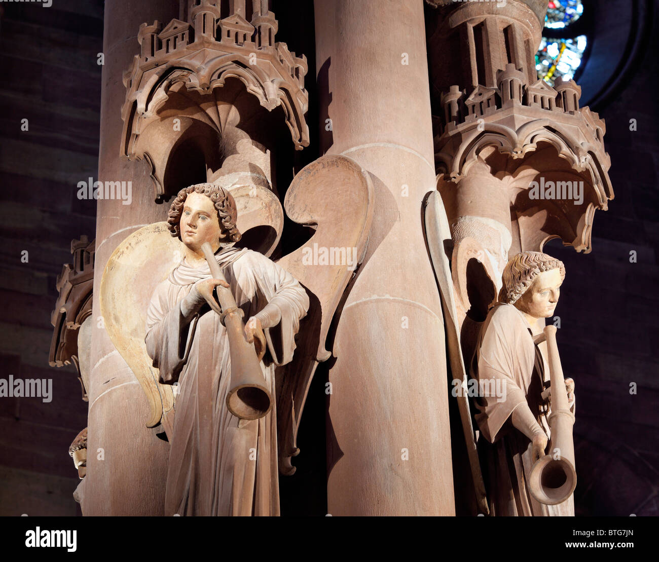 Pilier des Anges, la cathédrale de Strasbourg, Strasbourg, Alsace, France Banque D'Images