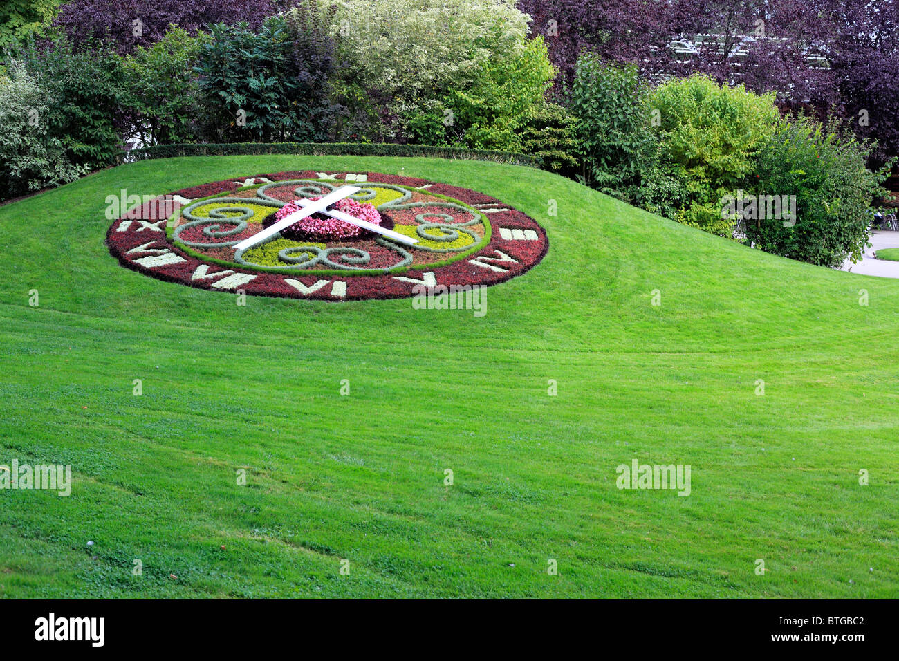 Dans l'horloge de fleurs du parc de la ville, Nancy, Meurthe-et-Moselle, Lorraine, France Banque D'Images