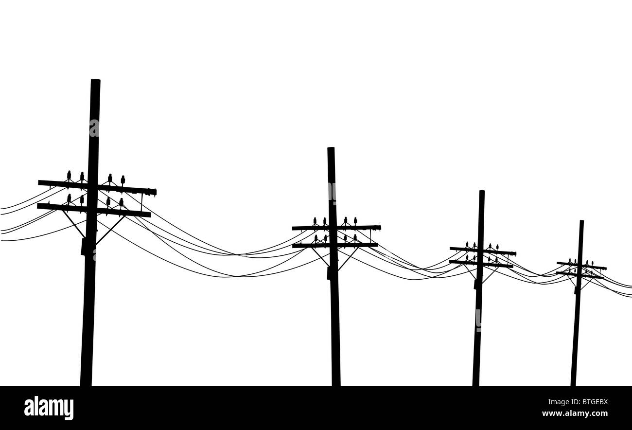 Illustration d'une ligne de poteaux en silhouette Banque D'Images