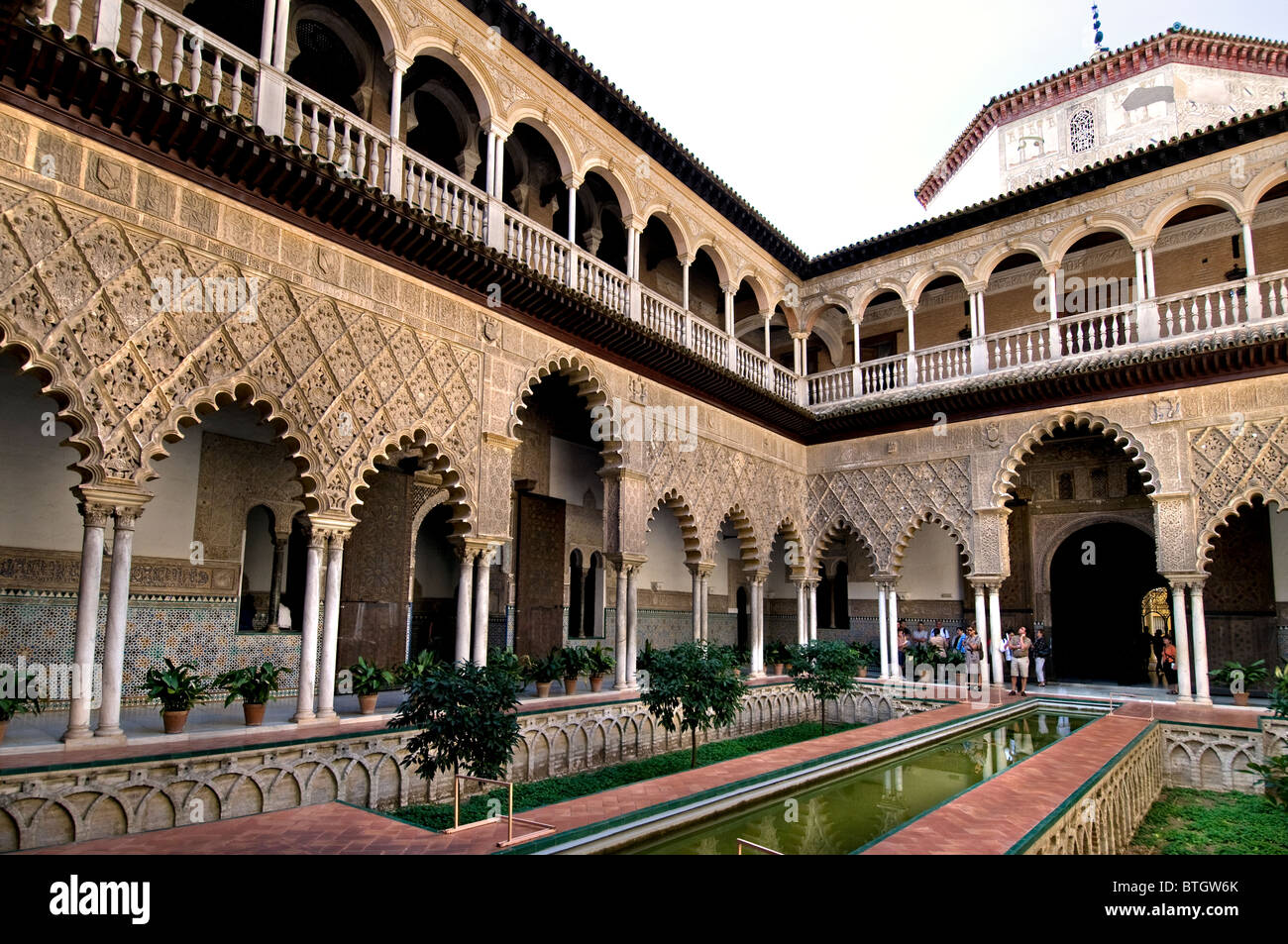 Alcazar Séville Espagne Andalousie mauresque Palais Royal fort. Banque D'Images