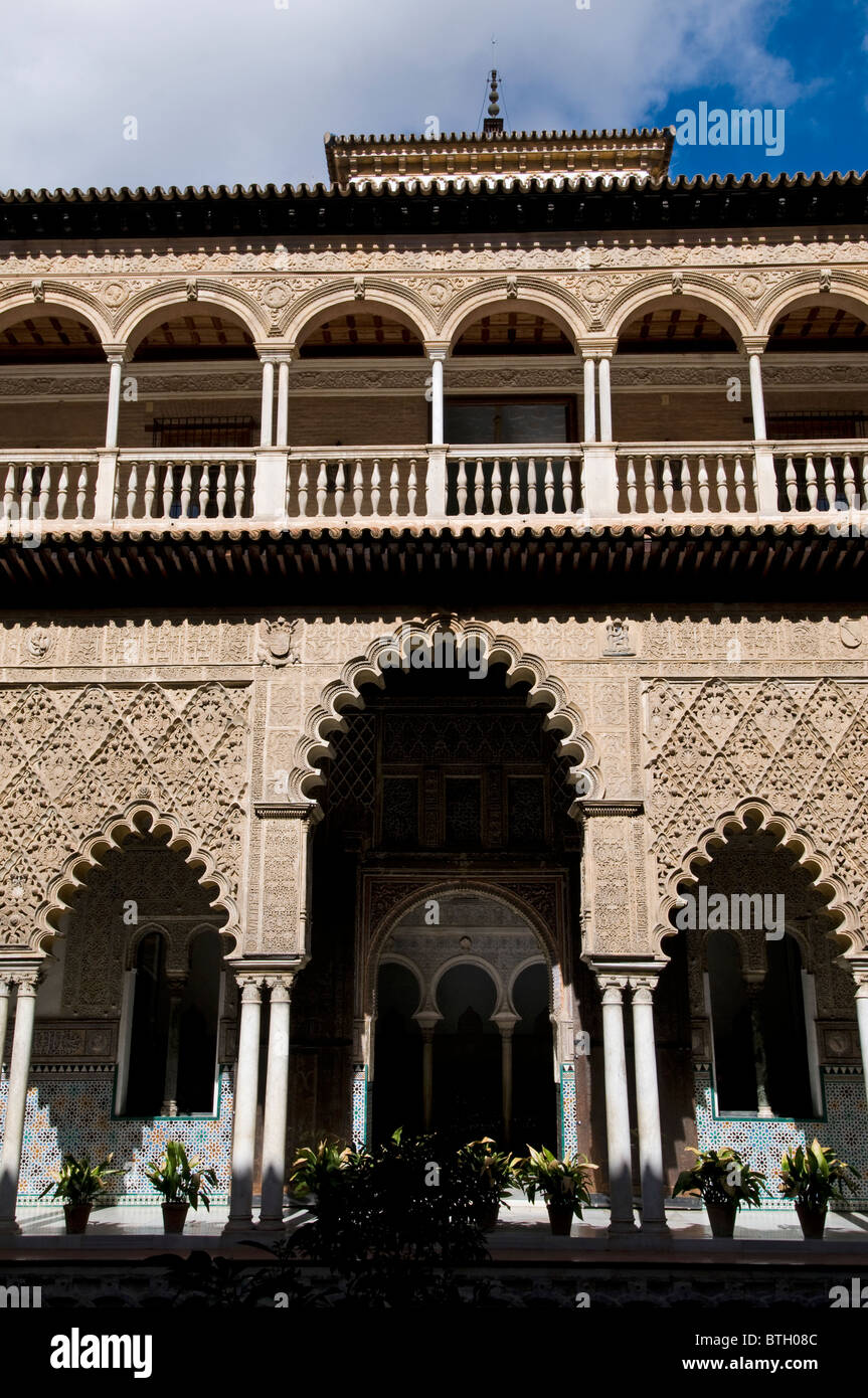 Alcazar Séville Espagne Andalousie mauresque Palais Royal fort. Banque D'Images