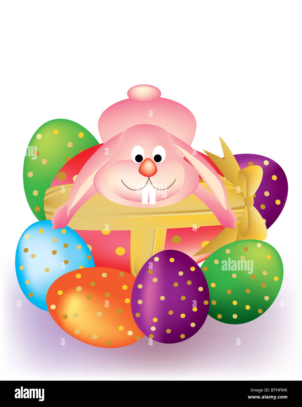 Les oeufs de Pâques colorés avec Lapin Banque D'Images