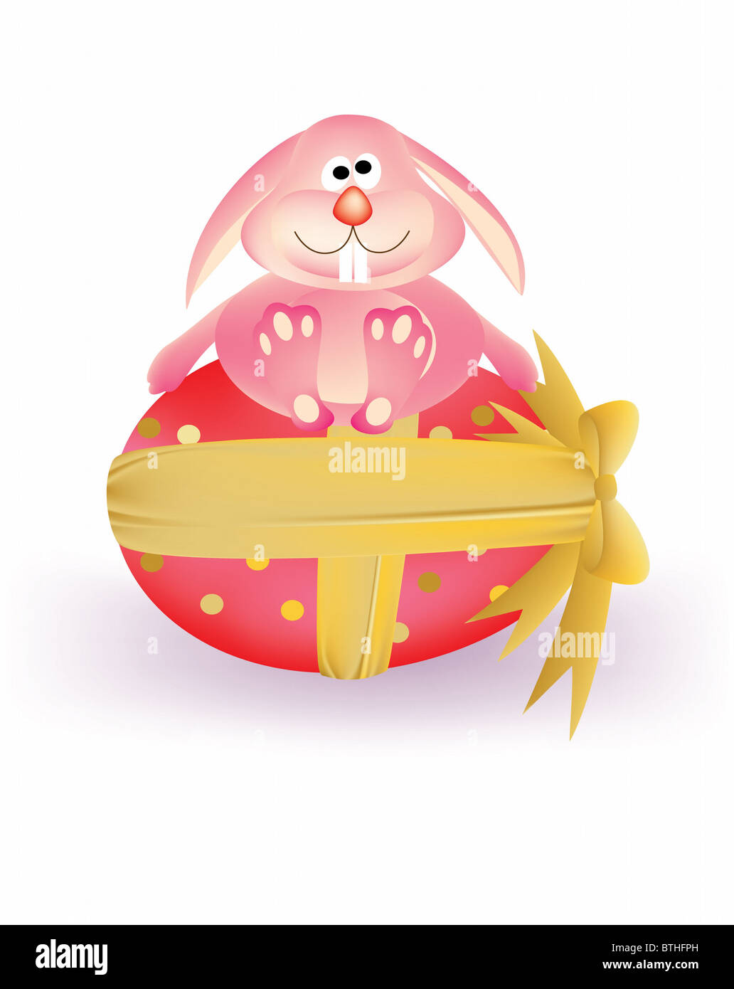 Oeuf de Pâques rose avec ruban et carton rose lapin Banque D'Images
