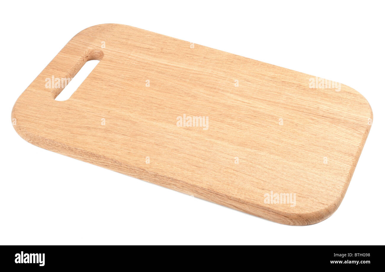 Planche à découper en bois isolé sur fond blanc Banque D'Images