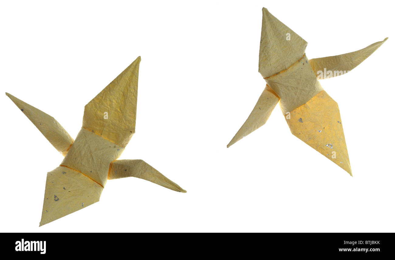 Origami jaune d'oiseaux. Banque D'Images