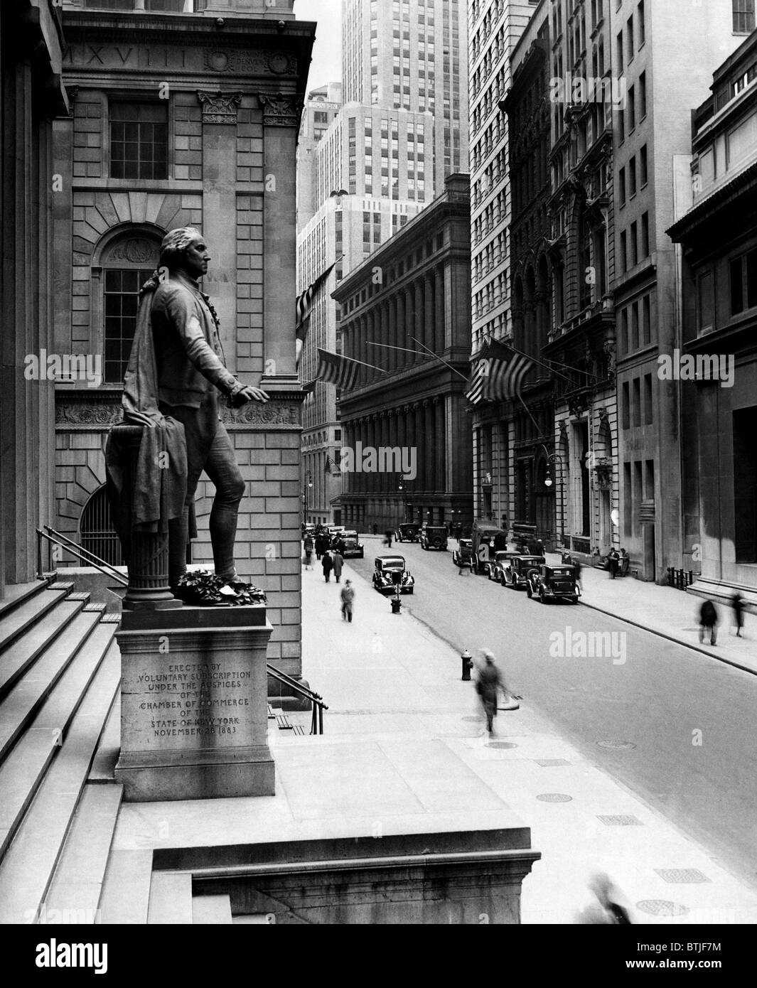 Wall Street est stérile à cause de la proclamation du gouverneur Herbert Lehman que toutes les transactions de la banque de New York sera suspendu fo Banque D'Images