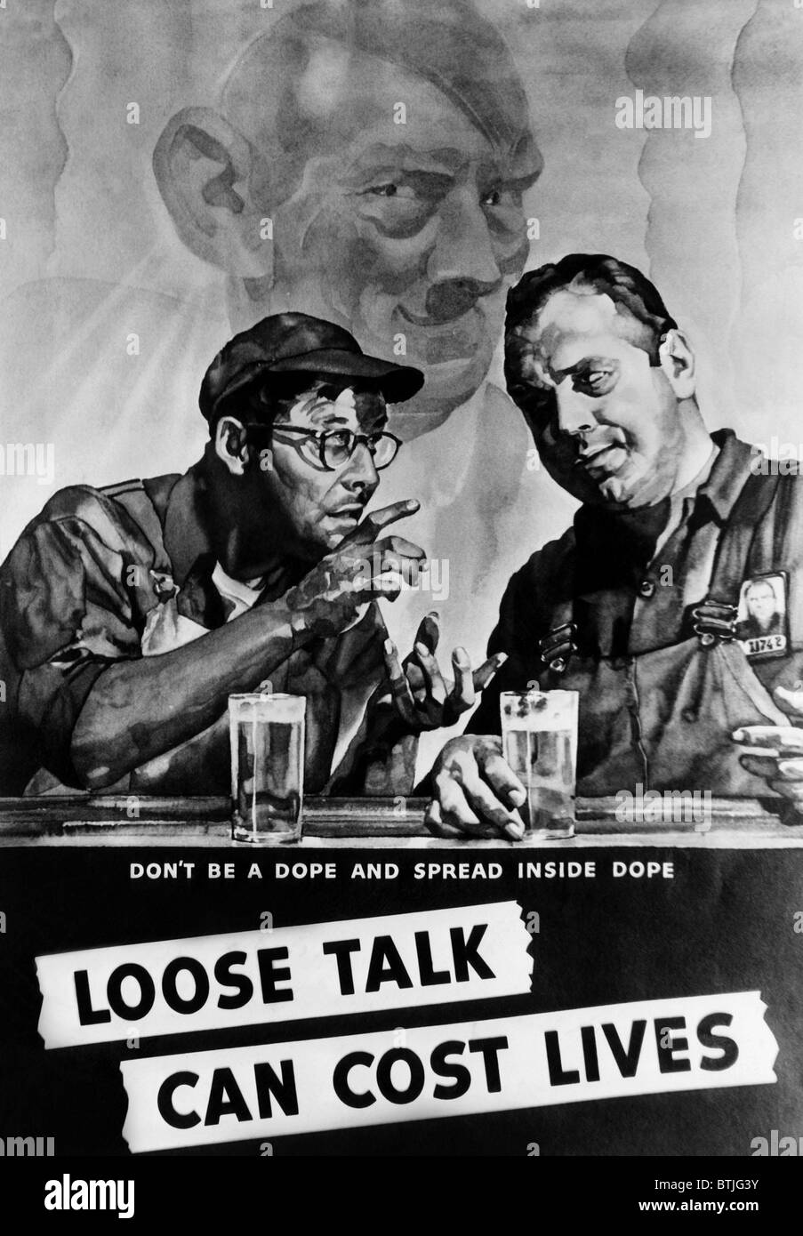 La Seconde Guerre mondiale, une affiche de propagande américaine peint par C.C. Beall. Le texte se lit comme suit : 'ne pas être une dope et se propager à l'intérieur de la drogue. Loos Banque D'Images