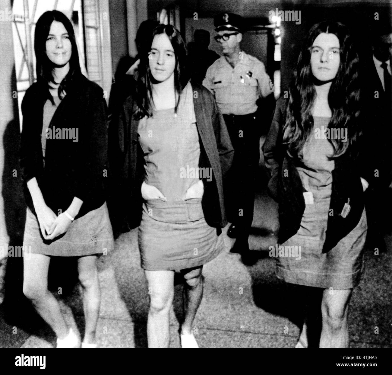 Leslie Van Houton, Susan Atkins, Patricia Krenwinkel, partie de famille Manson, lors de procès pour meurtre, 8/6/70 Banque D'Images