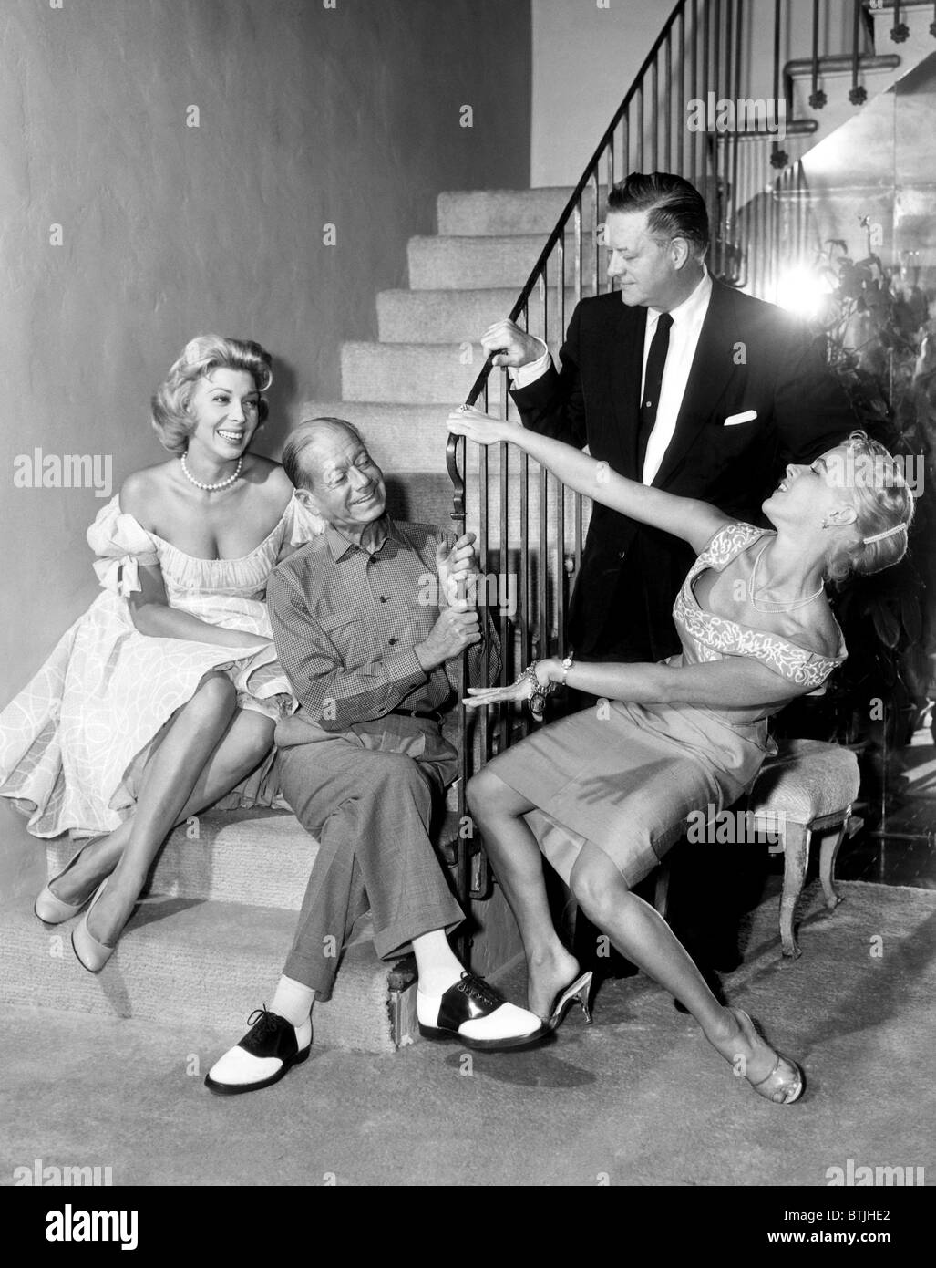 STAR FORD JUBILÉ, Dolores Gray, le compositeur Cole Porter, chorégraphe Bob Alton, Sally Forrest, sur le plateau, pendant les répétitions pour le Banque D'Images