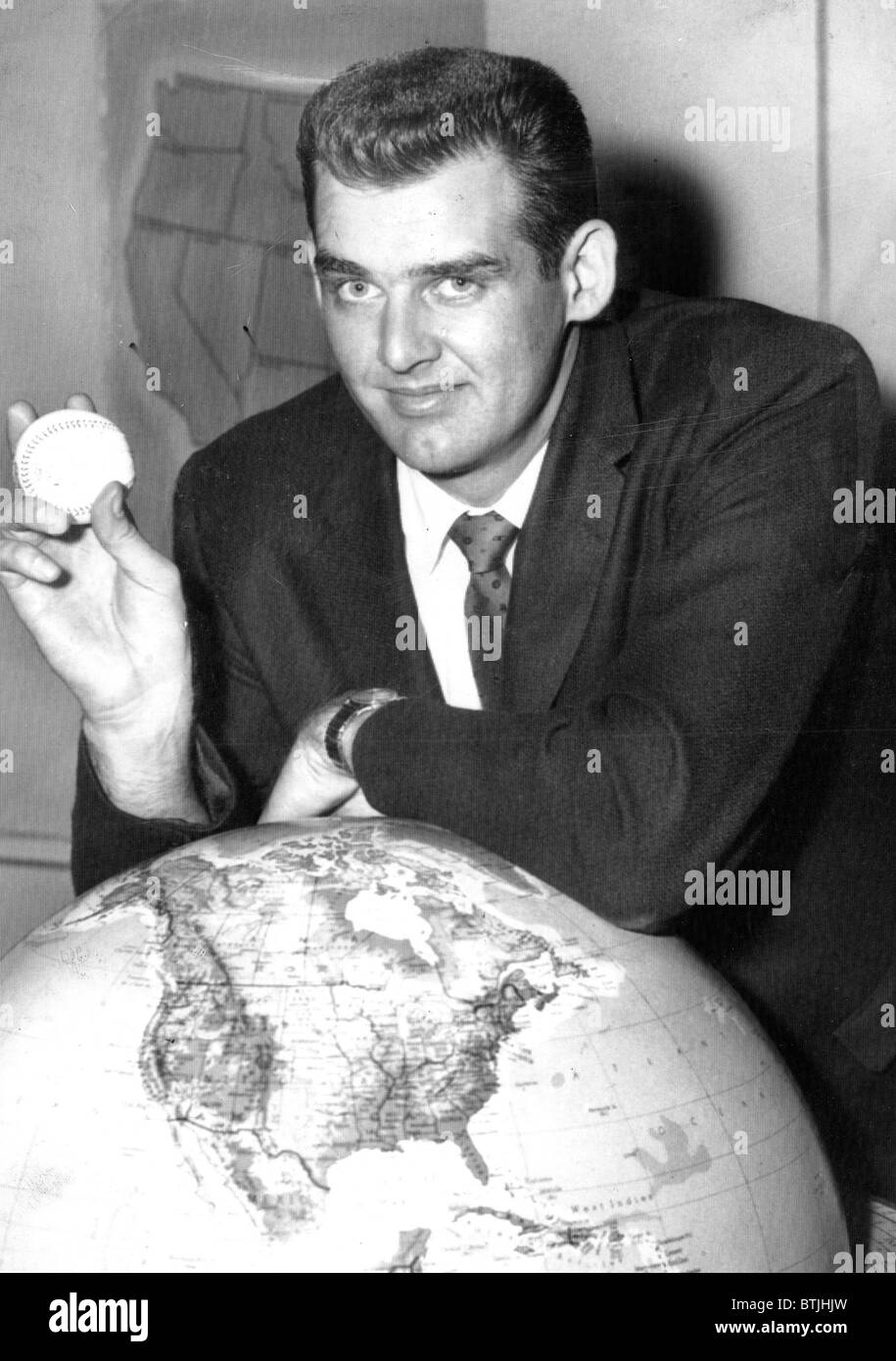 NY Yankee Cruche Don Larsen baseball montre qu'il a utilisé pour donner ton jeu parfait contre les Dodgers de Brooklyn dans le jeu 5 de 1956 World S Banque D'Images