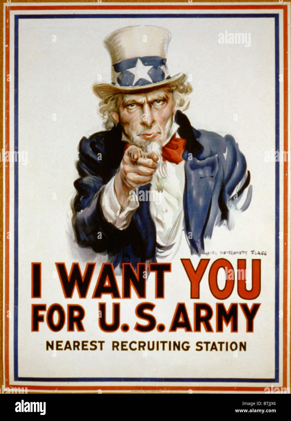 L'Oncle Sam, 'Je veux que vous nous' affiche de recrutement de l'Armée par James Montgomery Flagg, 1917 Banque D'Images
