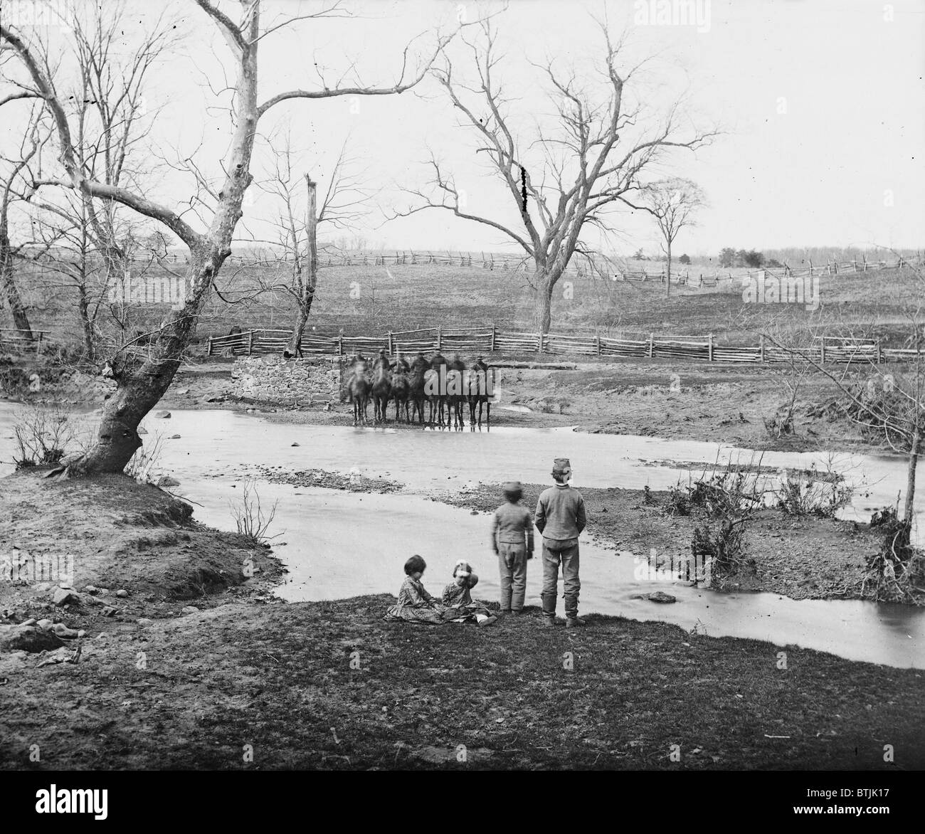 La guerre civile, Bull Run, Virginia, cavalerie fédérale à Sudley Ford, photographie de la main théâtre oriental de la guerre, d'abord Bull Run, de négatif sur verre, par George N. Barnard, Juillet, 1861. Banque D'Images