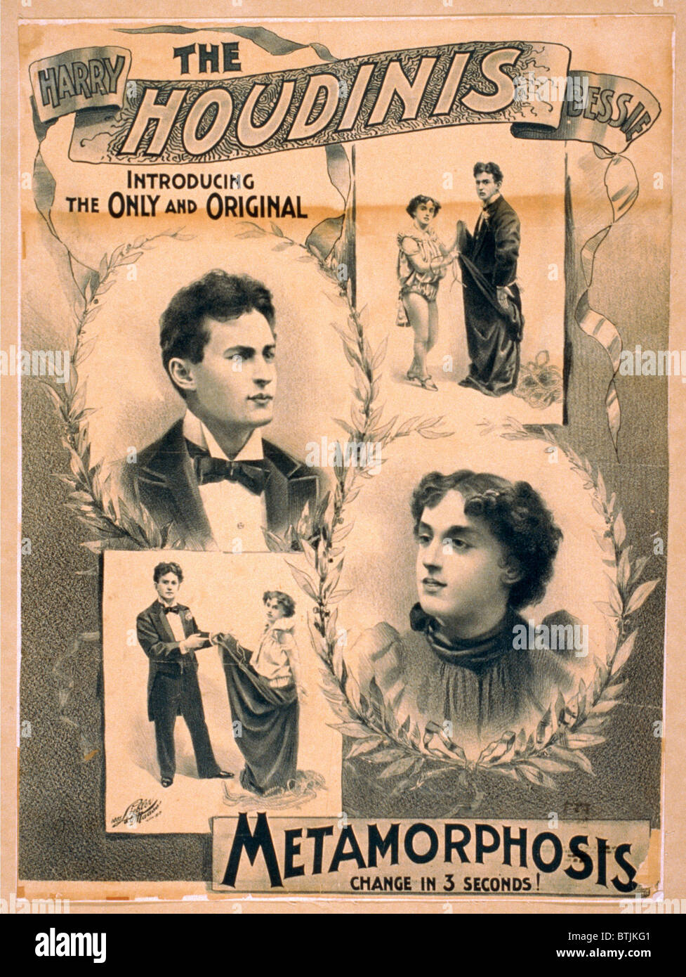 Affiche présentant Harry Houdini et épouse, Bessie, c. 1895 Banque D'Images