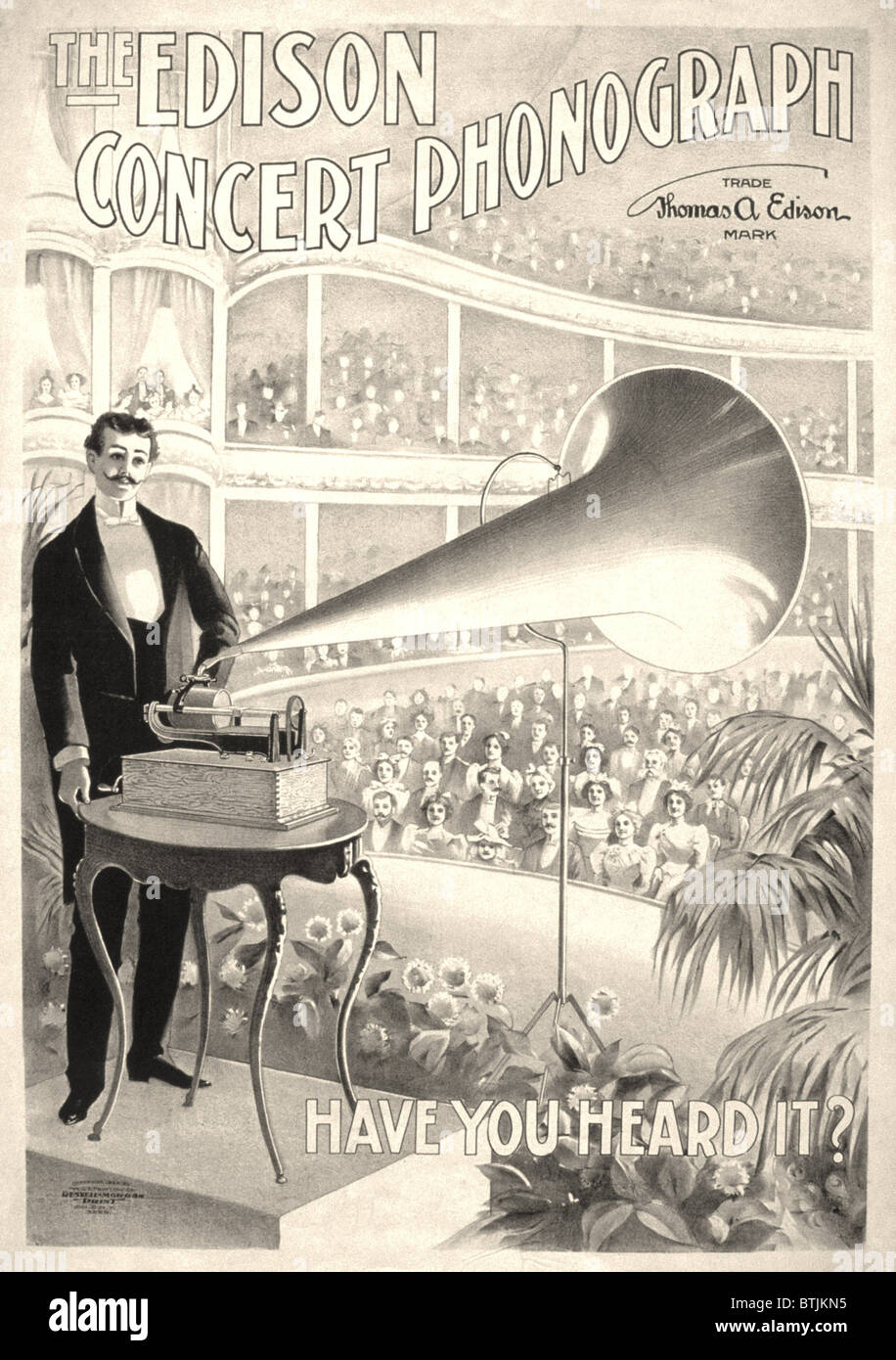 Affiche pour un festival de musique, texte dit ceci : "le concert d'Edison Phonograph, avez-vous entendu cela ?', la U.S. Printing Co. en 1899. Banque D'Images