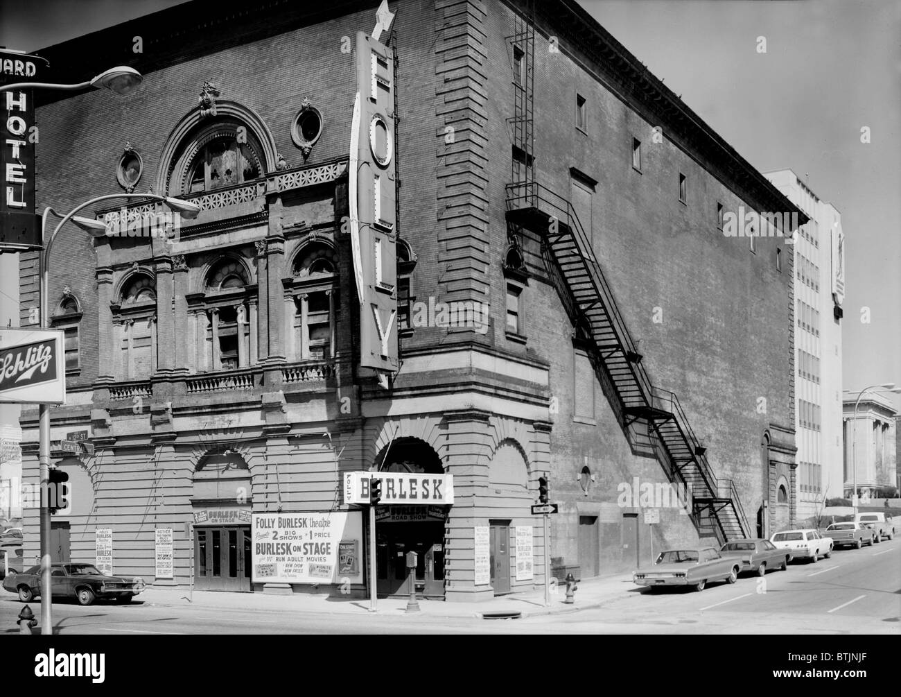 Les théâtres, le Standard Theatre, les Marx Brothers, Humphrey Bogart, Sally Rand, et Gypsy Rose Lee effectué ici, construite en 1900, fermée en 1932, 300 West 12th Street, Kansas City, Missouri, vers les années 1970. Banque D'Images