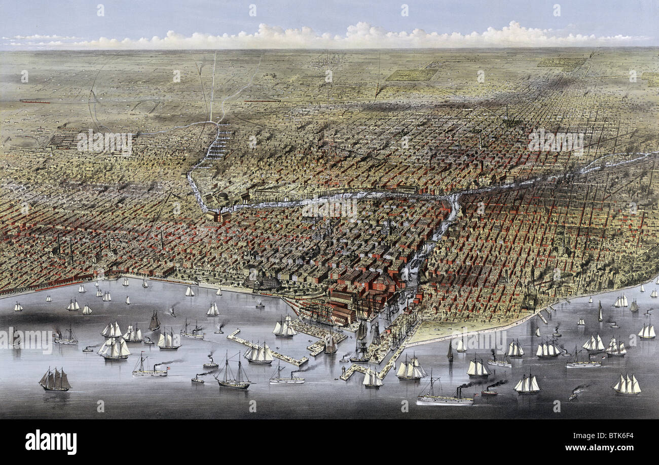 Chicago. La ville de Chicago. couleur 1874. Banque D'Images