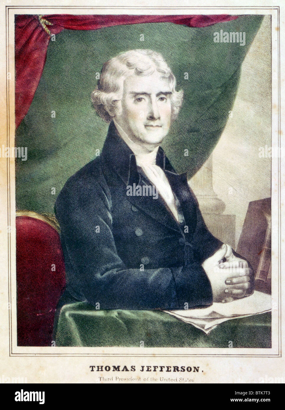 Thomas Jefferson, troisième Président des États-Unis. Lithographie couleur, copie d'un tableau par Gilbert Stuart. ca. 1805 Banque D'Images