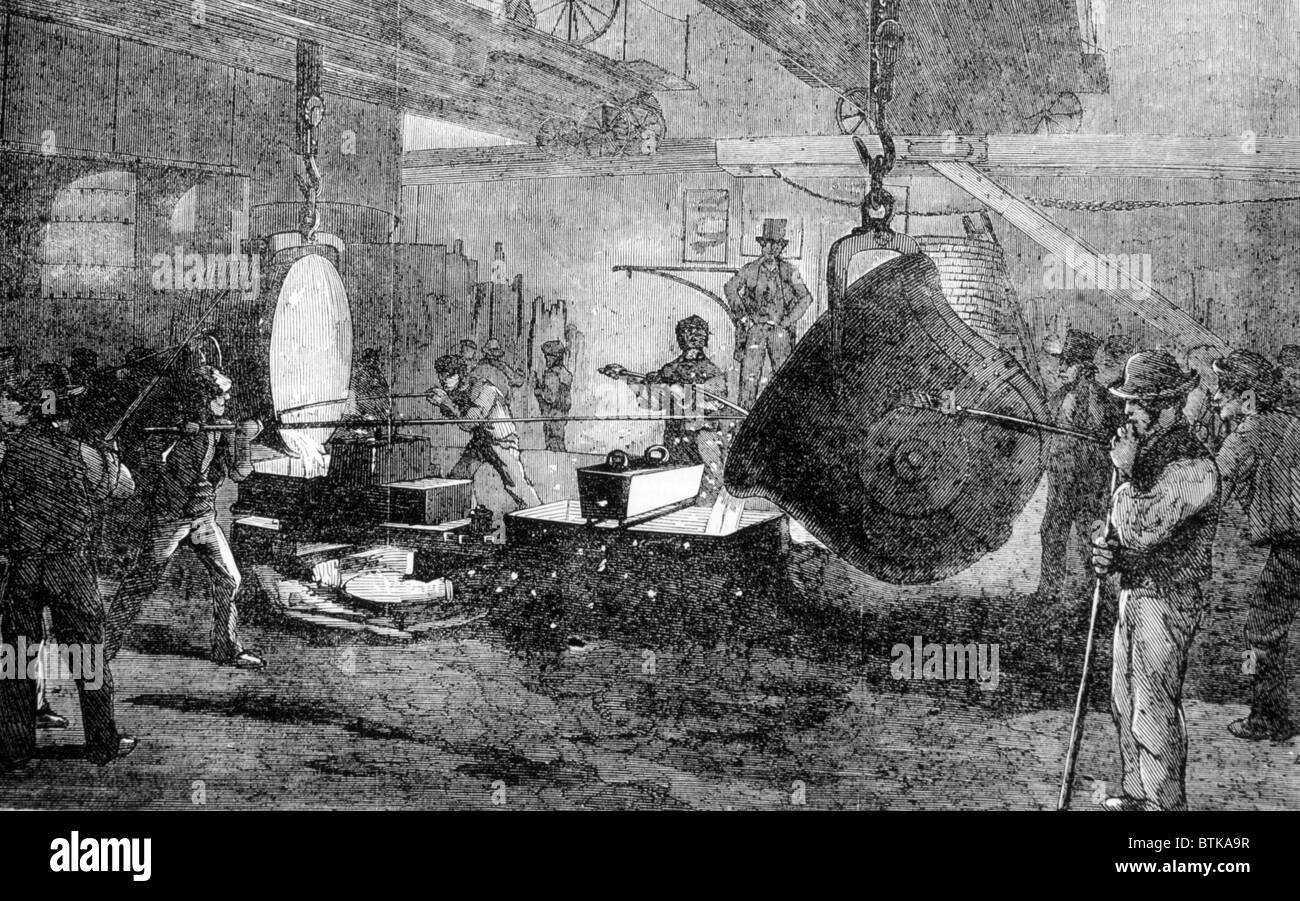 Casting de mortier sur un Londres Ironworks, de 'l'Illustrated London News, 1855. Banque D'Images