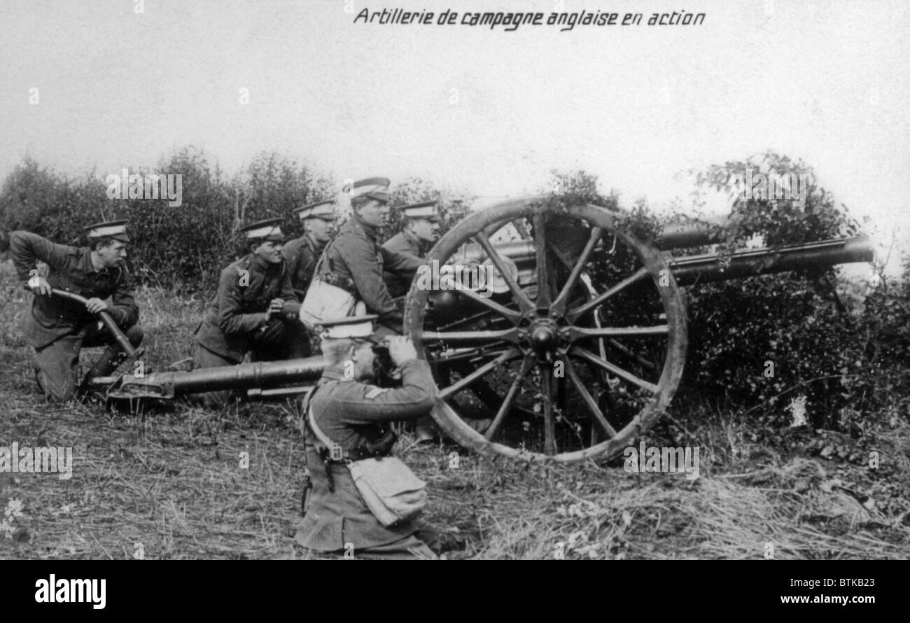 La Première Guerre mondiale, l'artillerie de campagne anglaise en action en France, ca. 1914 Banque D'Images
