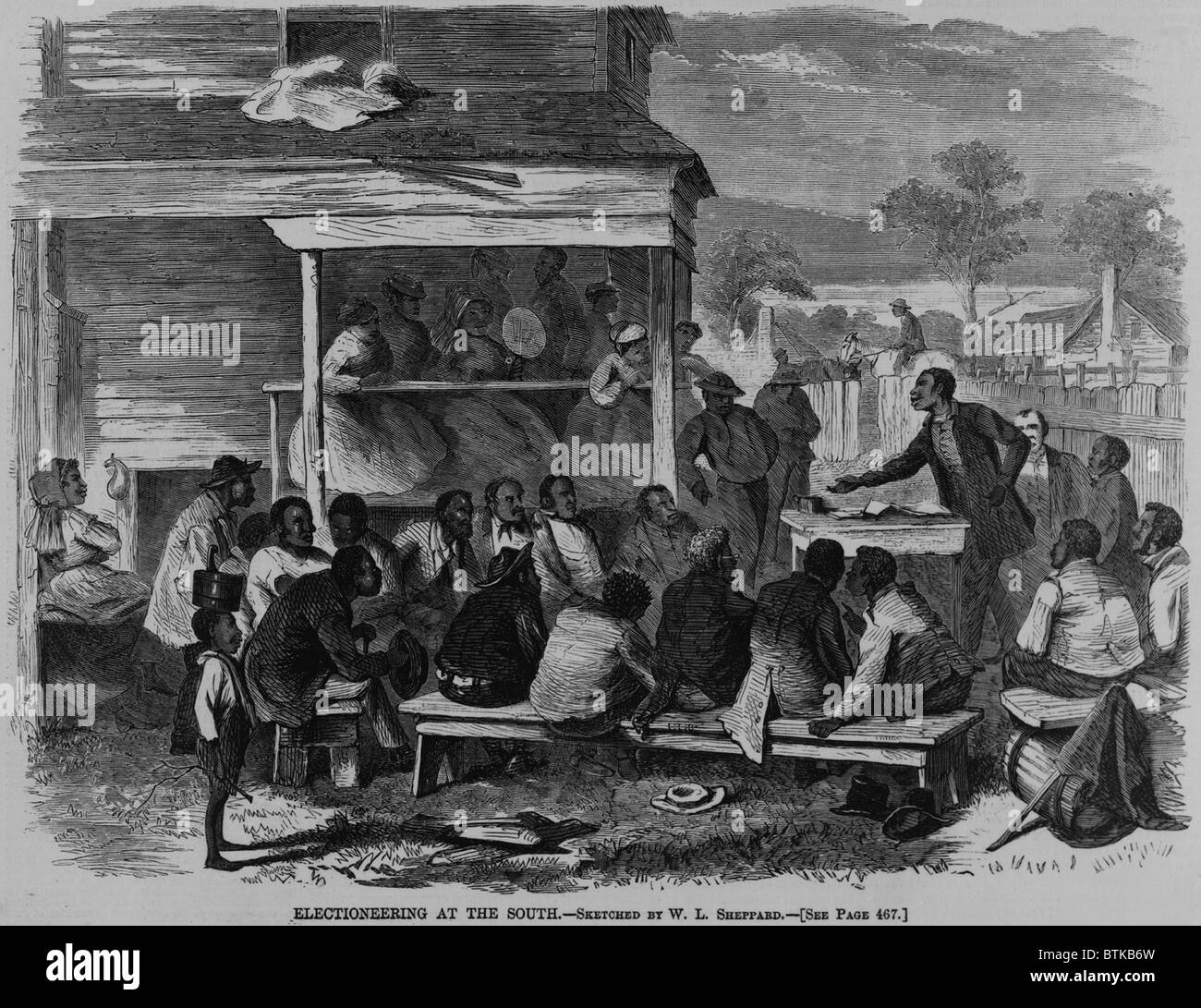 La campagne électorale dans le sud en été 1868. Au cours des dix années suivant la guerre civile aux États-Unis, les Afro-américains ont participé à la vie politique locale et même nationale. Lorsque la protection des troupes fédérales ont été enlevés en 1876, leurs progrès politique diminué et la plupart ont perdu le droit de vote en 1890. Banque D'Images