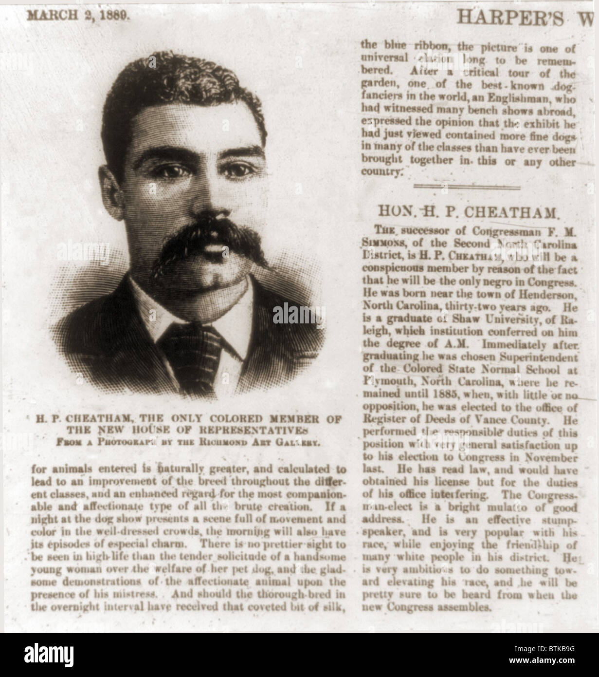 Henry Plummer Cheatham (1857-1935), membre du Congrès, à partir de la Caroline du Nord est le seul Afro-américain au Congrès en 1889. Banque D'Images