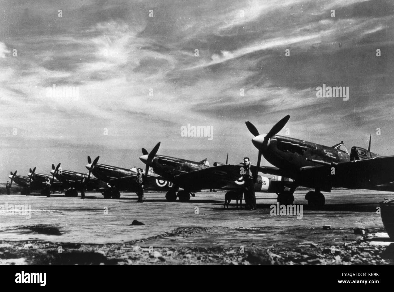 La Seconde Guerre mondiale, les avions Spitfire britannique pendant la bataille d'Angleterre, 1940. Banque D'Images