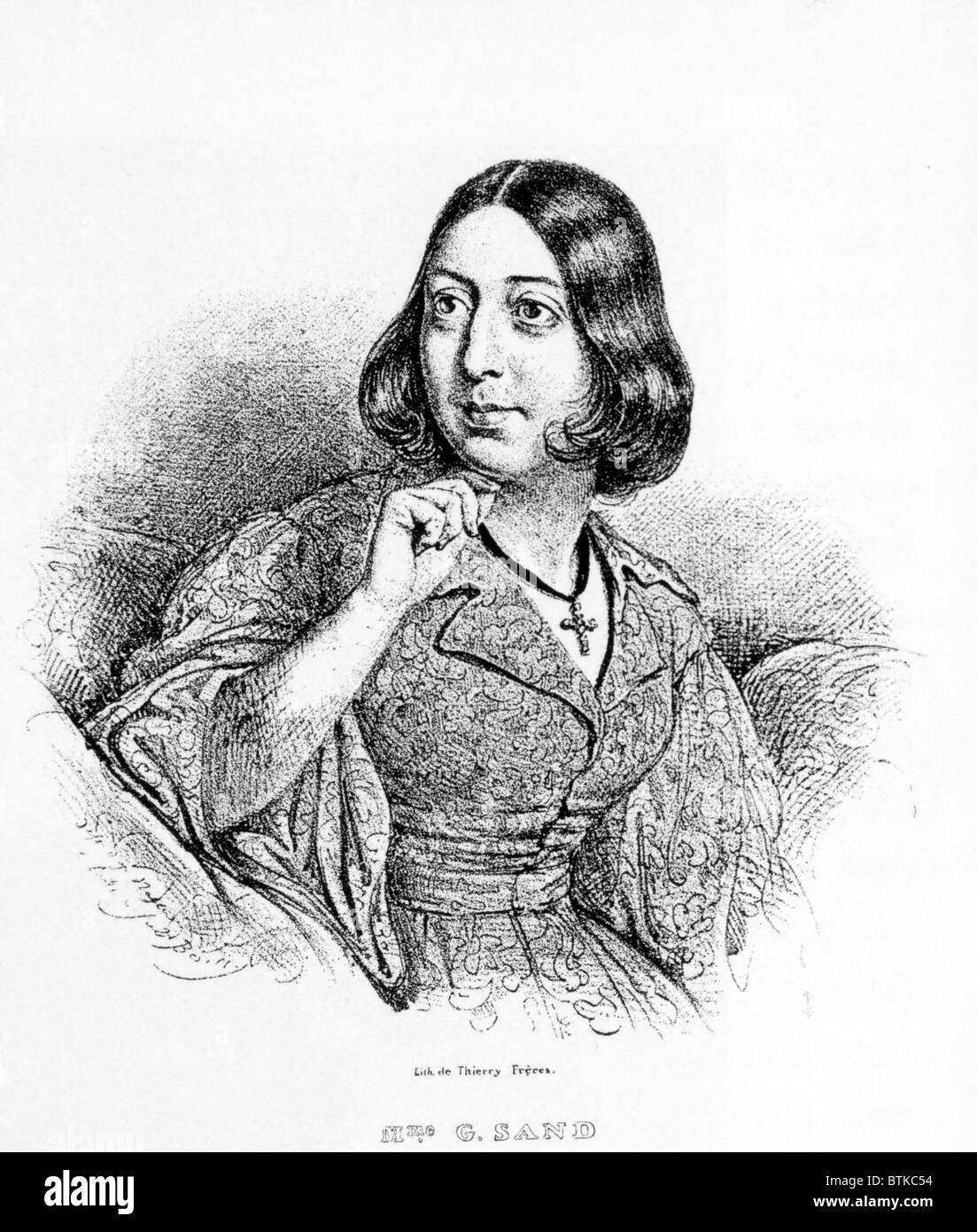 George Sand (1804-1876), lithographie de J. Boilin Banque D'Images