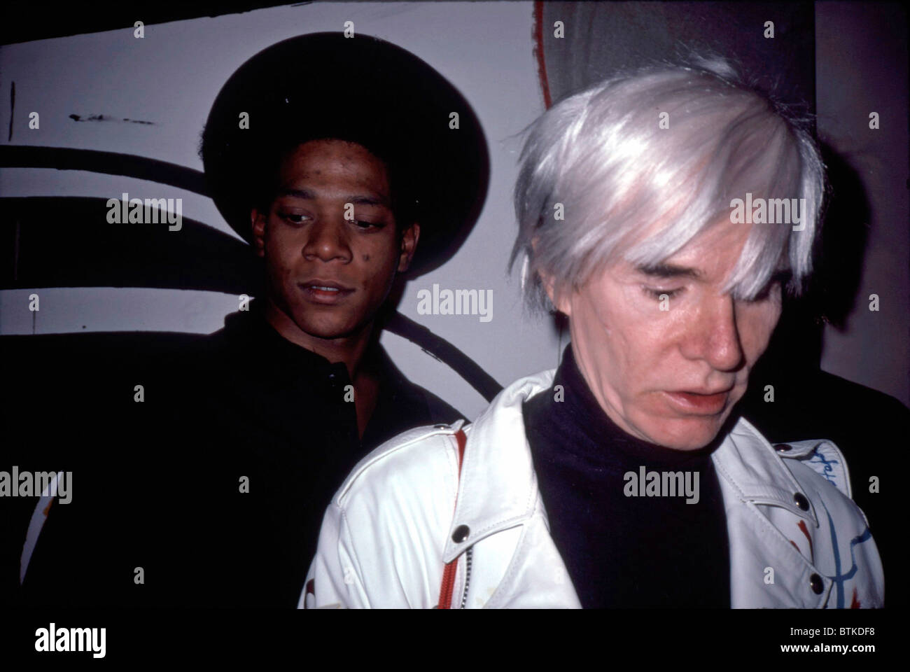 Jean-Michel Basquiat et Andy Warhol à l'ouverture de Basquiat's show à la Tony Shafrazi Gallery, New York, 1987, Banque D'Images