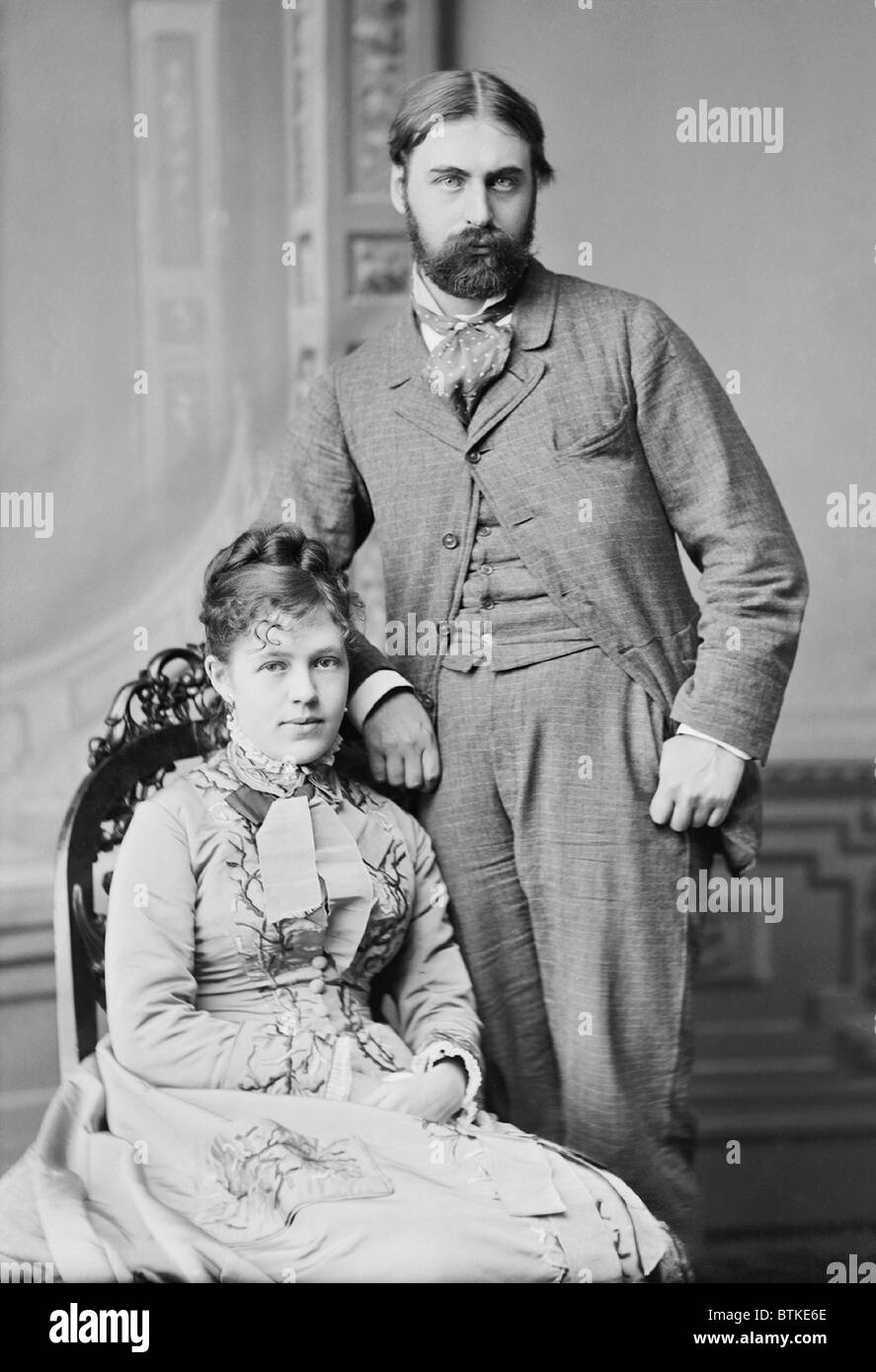 Le président Ulysses Grant, l'unique fille Nellie, avec son nouveau mari, Algernon Sartoris un diplomate britannique en 1874. Le mariage s'est terminé par un divorce quinze ans plus tard, invité par Sartoris' boire et philandering. Banque D'Images