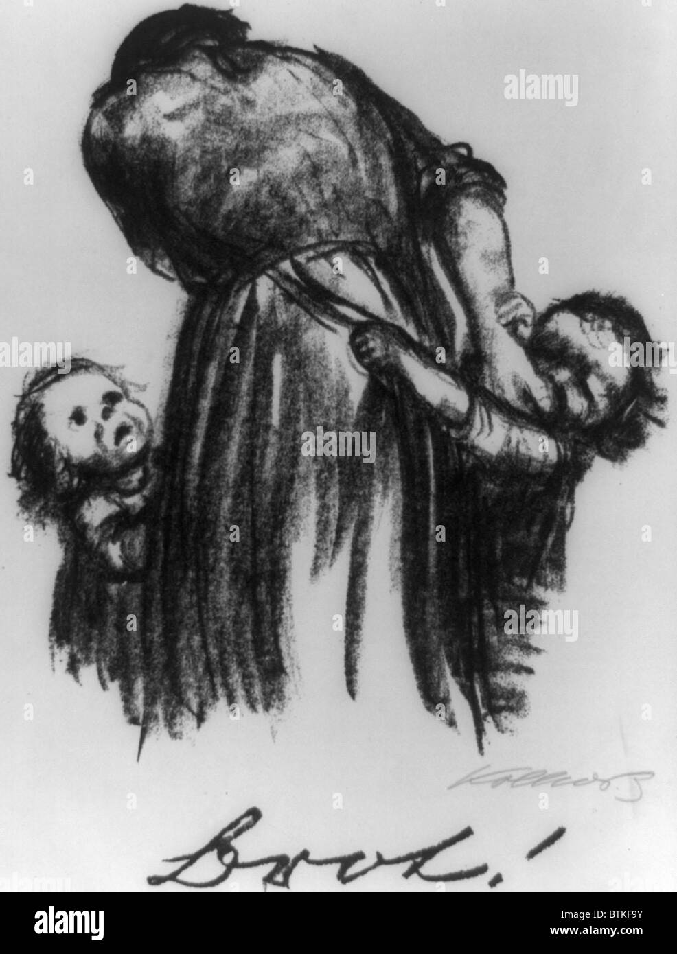 Deux petits enfants qui mendient pour mère, pain, artiste expressionniste allemande Kathe Kollwitz's 1924 Lithographie BROT ! (Pain !). Kollwitz (1867-1945) a été réprimée par les Nazis au cours de la dernière décennie de sa vie. Banque D'Images