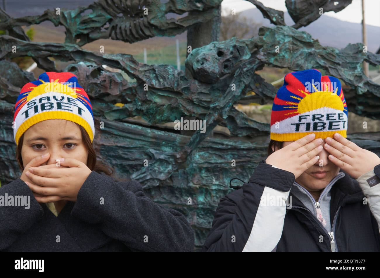 Tibet libre pour protester contre des militants de l'organisation par la Chine des Jeux Olympiques de 2008. Banque D'Images