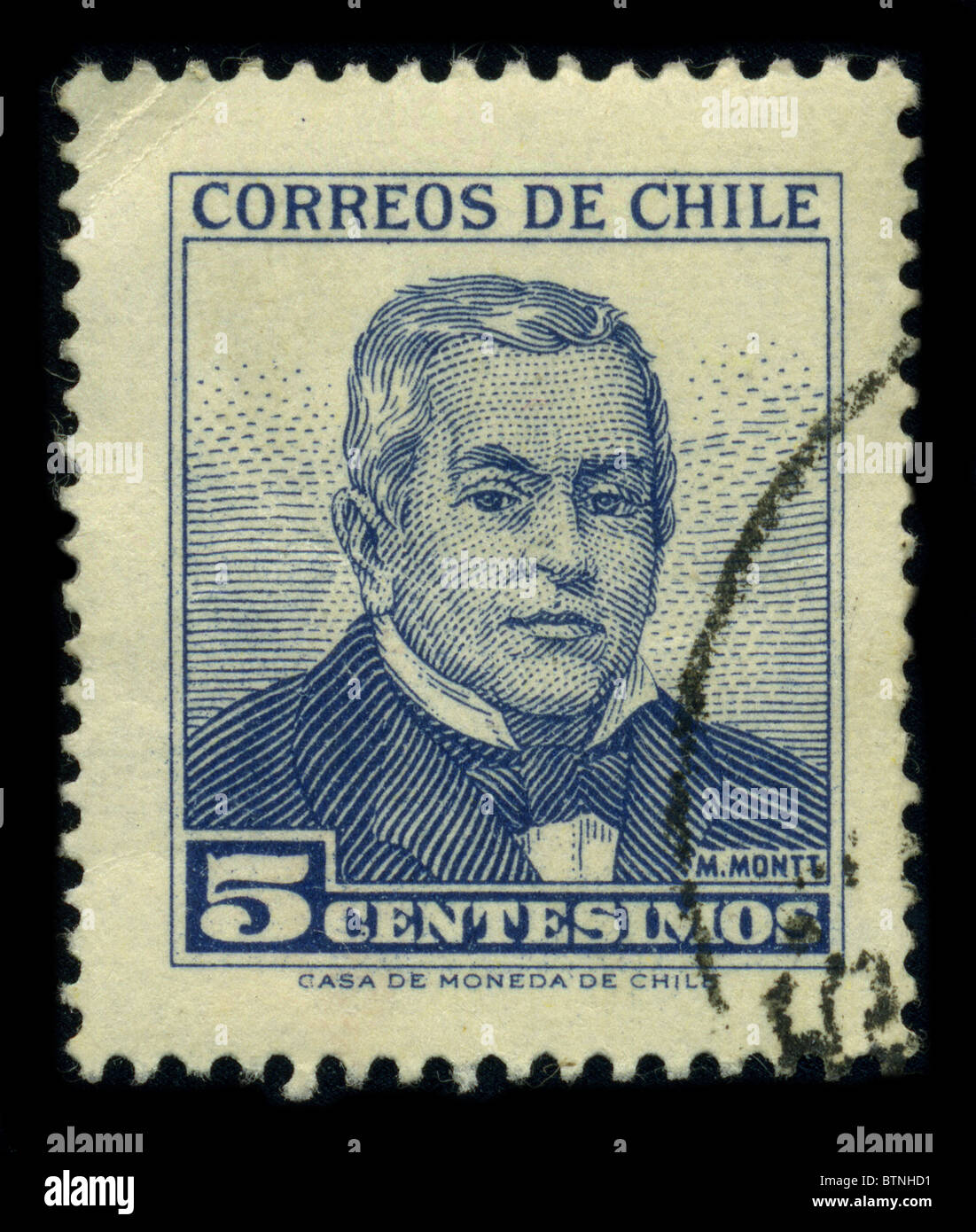 Chili - circa 1980 : timbre imprimé au Chili montre libre portrait Pedro Elías Pablo Montt Montt (Santiago, Chili, 29 juin 1849 - 16 août 1910) est un homme politique chilien, vers 1980. Banque D'Images
