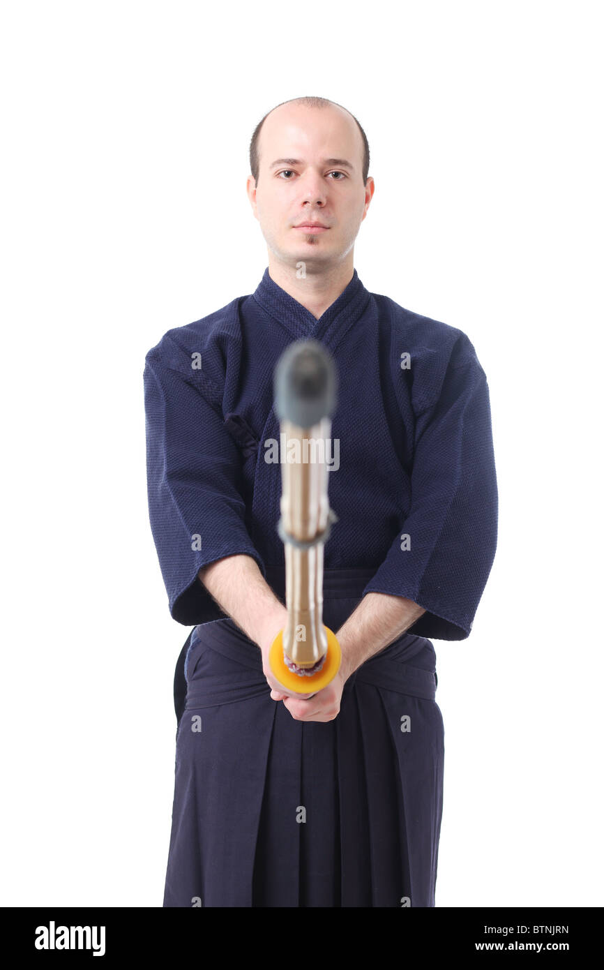 Portrait d'un combat de kendo Shinai avec Banque D'Images