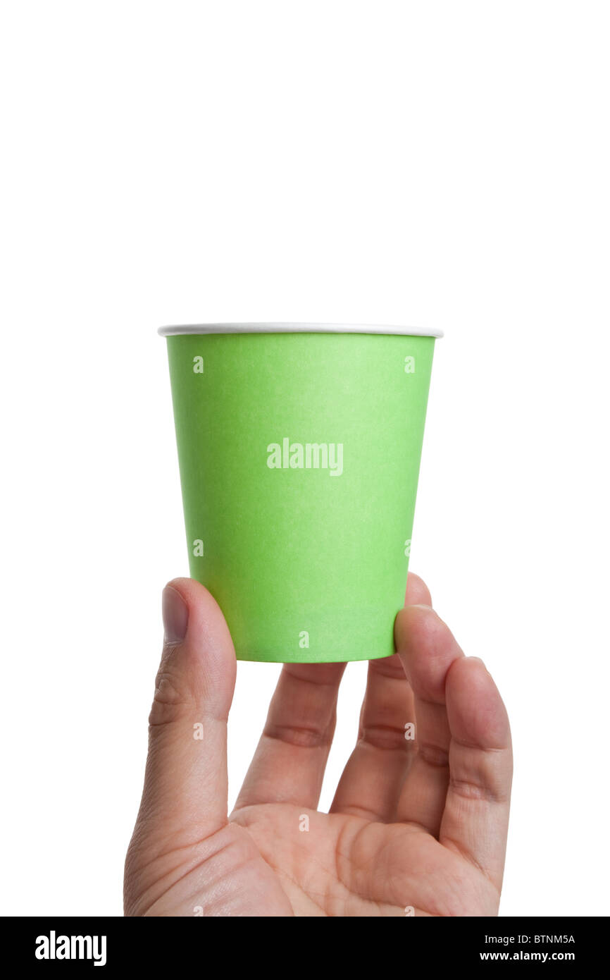 Gobelet jetable en papier à fond blanc Banque D'Images