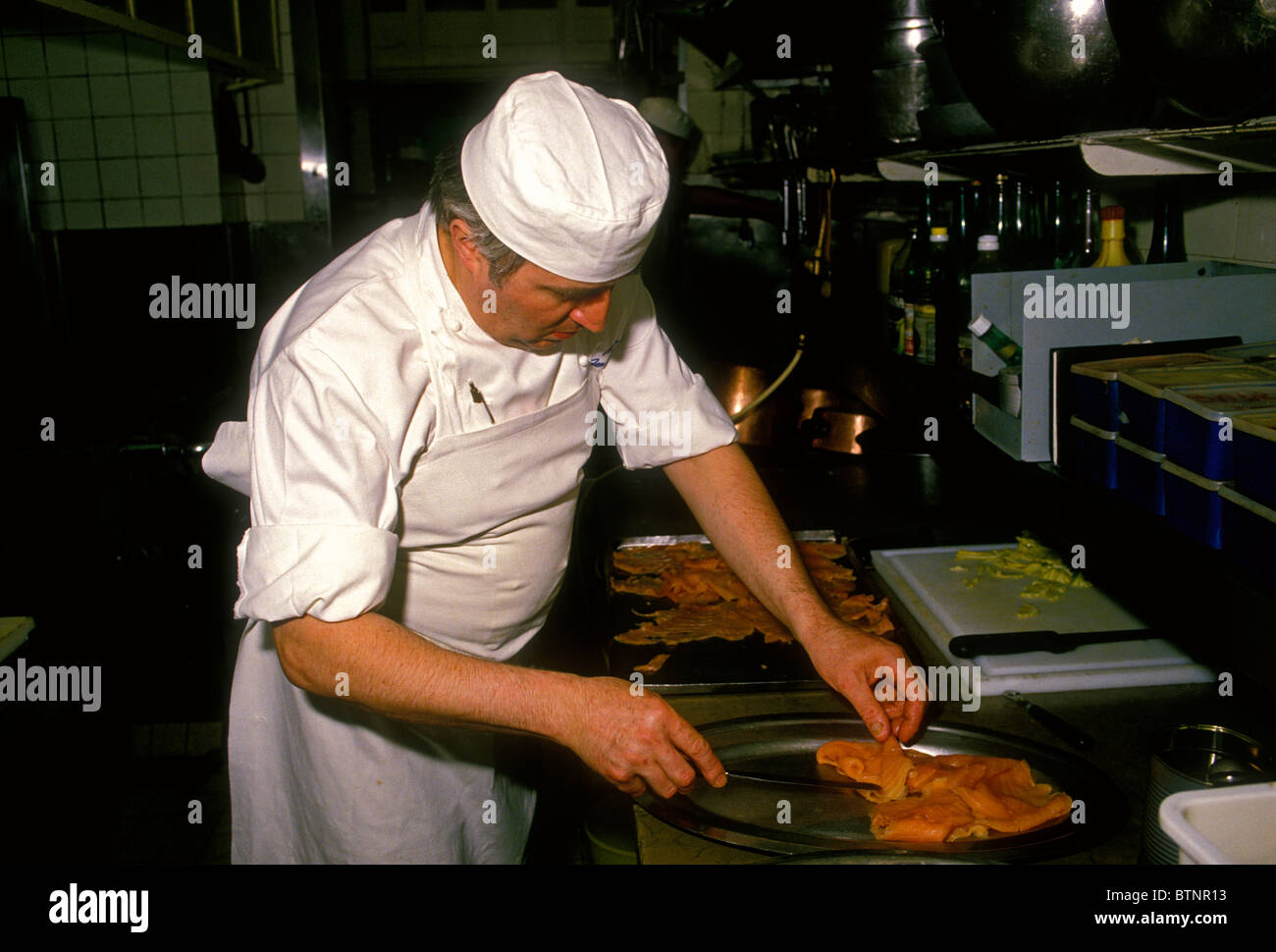 Michel Latour, saumon fumé, charcuterie de Latour, ville de Lyon, Rhône-Alpes, France Banque D'Images