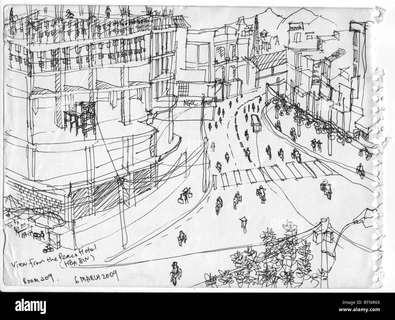À partir de croquis de voyage carnet de croquis, une scène de Dalat au Vietnam Banque D'Images