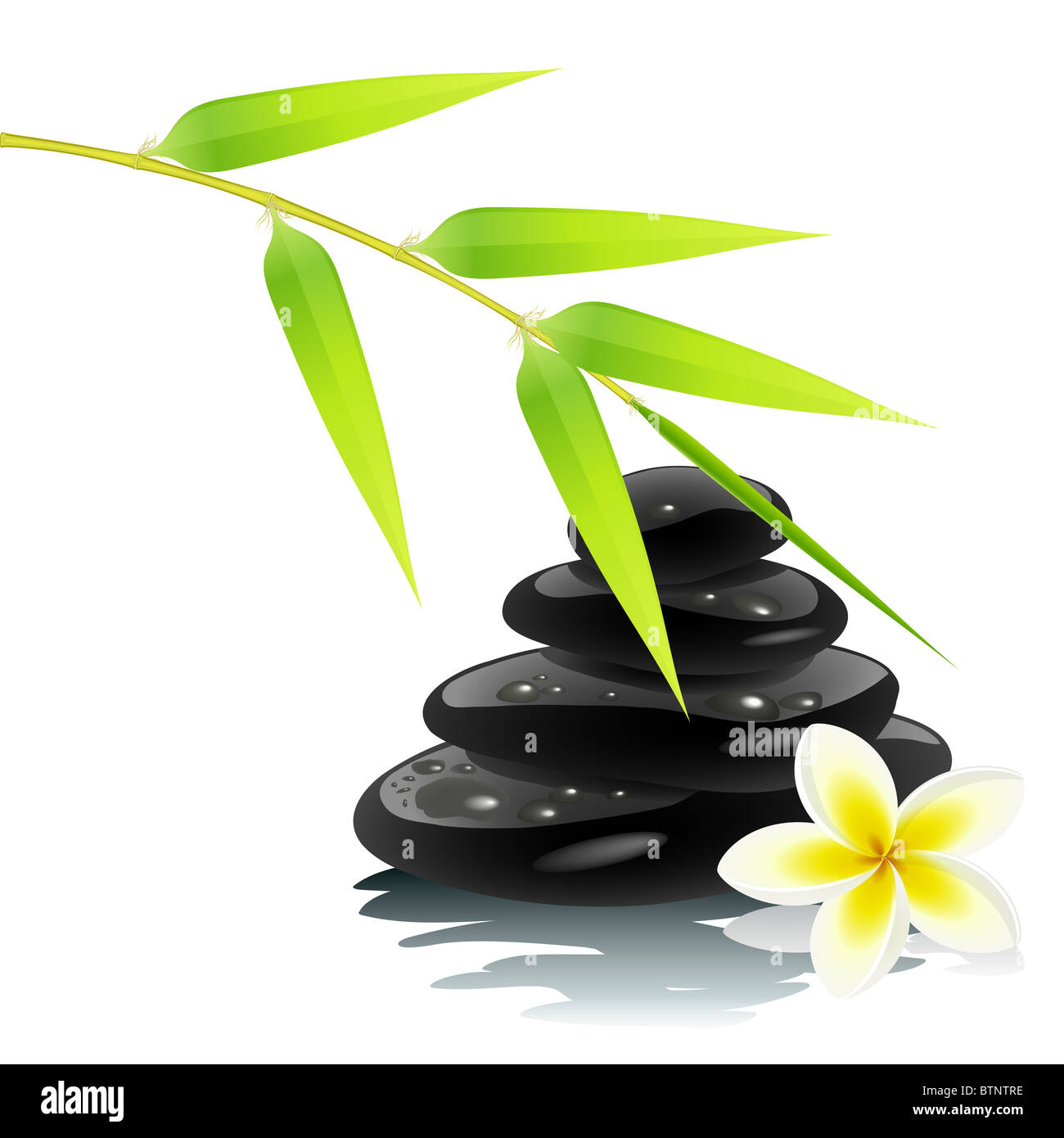 Ambiance Zen avec le bambou et les pierres noires Banque D'Images
